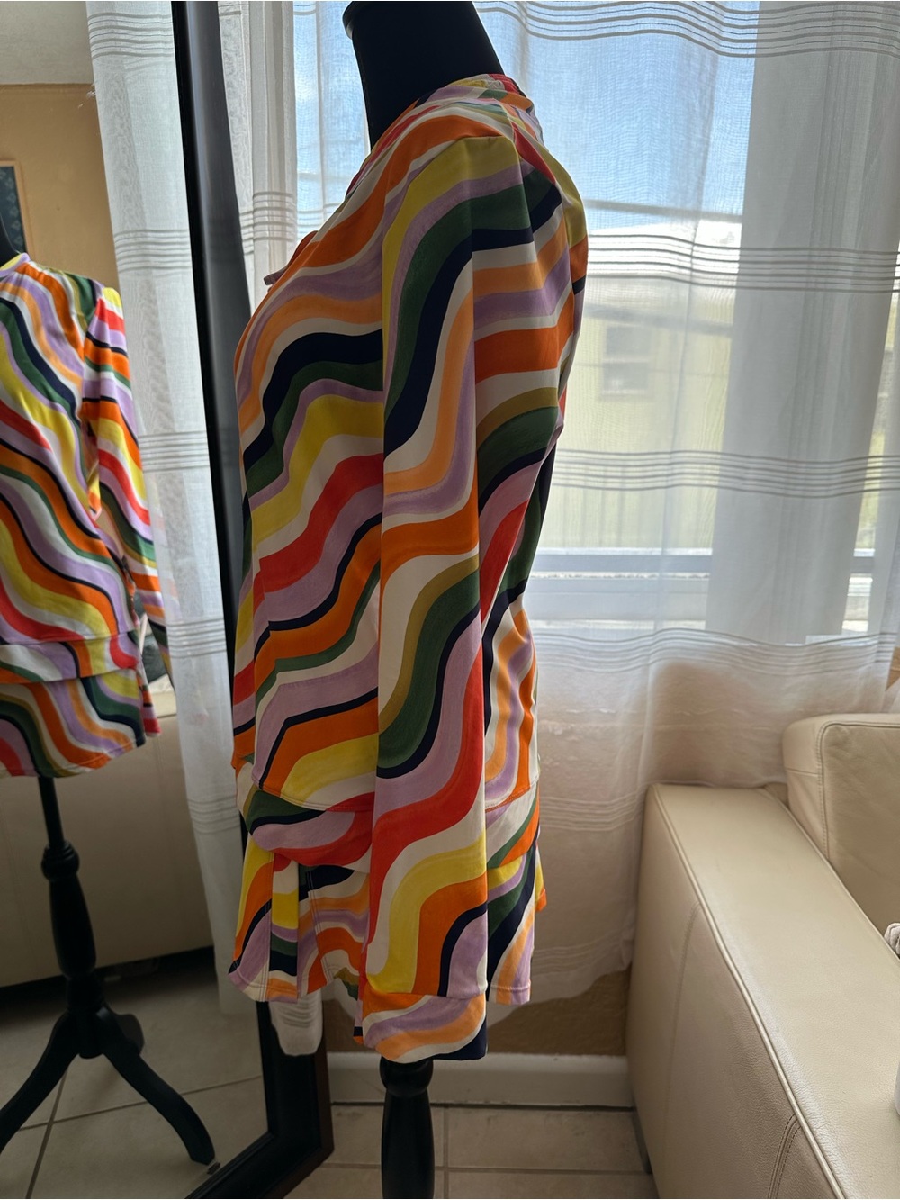 Anne cole 3 piece swimsuit set Raibow wave print -Bikini top swim skirt zip L/XL - Picture 2 of 16